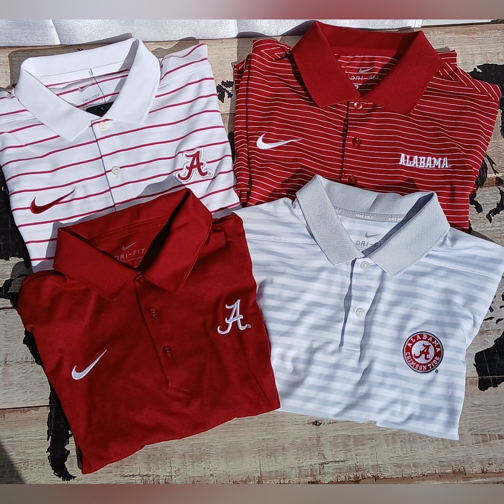 NEW Nike Alabama Crimson Tide Mens DriFIT Victory Stripe Short Sleeve Polo's